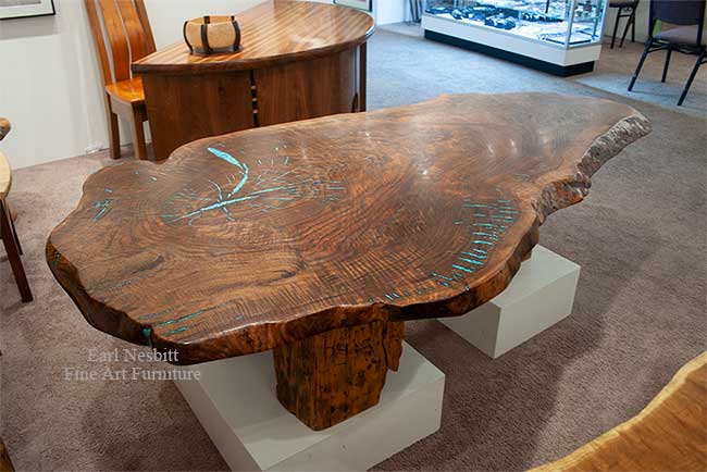top view of claro walnut slab coffee table